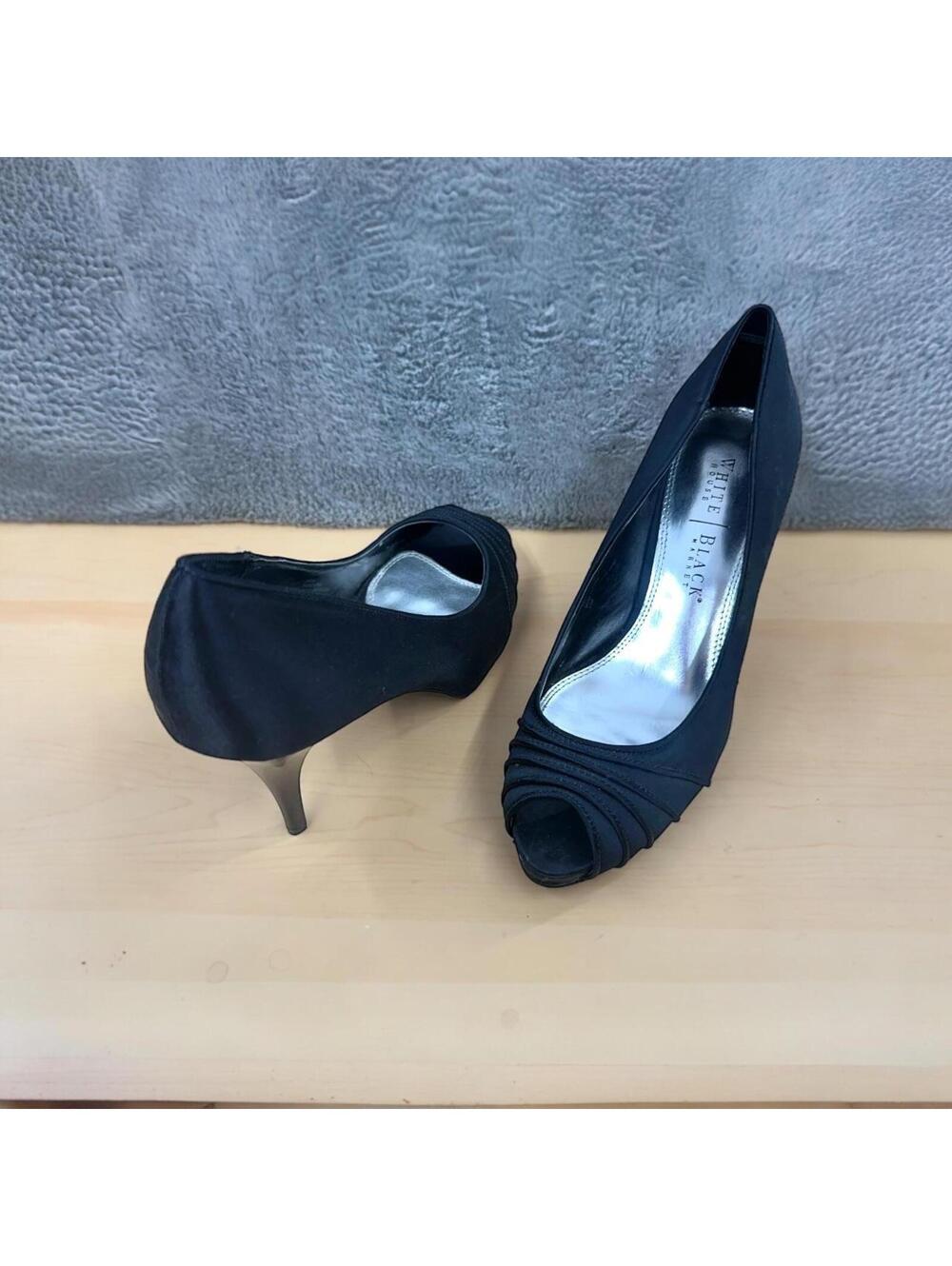White House Black Market Jordin Black Satin Peep Toe‎ Pumps